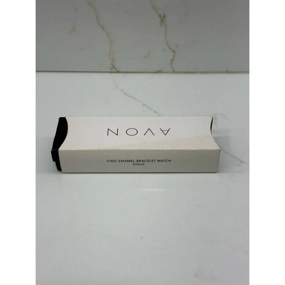 Avon Chic Enamel Bracelet Watch Black & Silvertone – New in Box